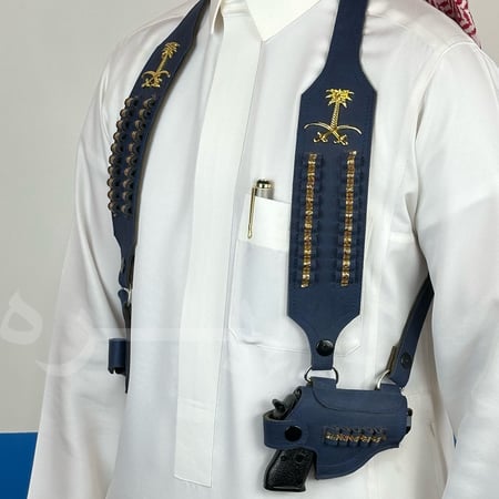 محزم مسدس ربع بشعار سيفين ونخلة لون كحلي