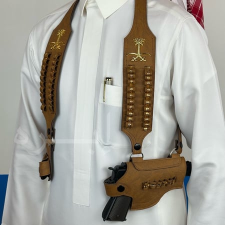 محزم مسدس رسمي بشعار سيفين ونخلة  لون بني