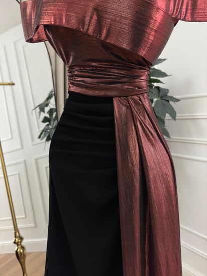 فستان سهرة لمعه استرتش تطريز