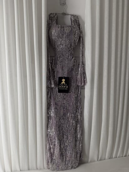 فستان سهره اكمام موف مع تطريز