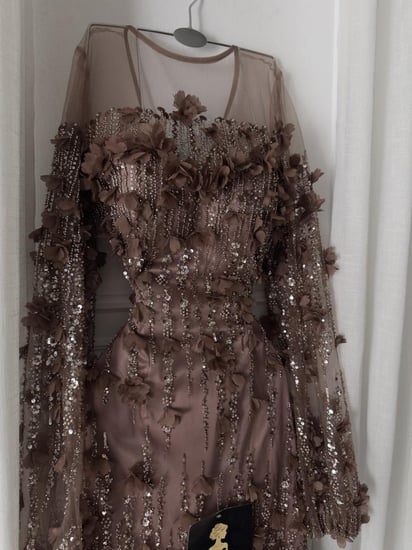 فستان سهره بني ورد بارز