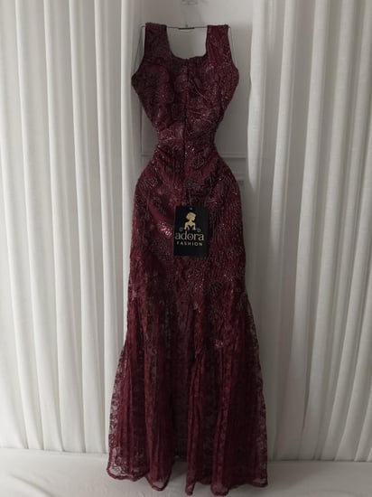 فستان سهره عنابي تطريز