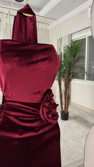 فستان سهره مخمل لون عودي