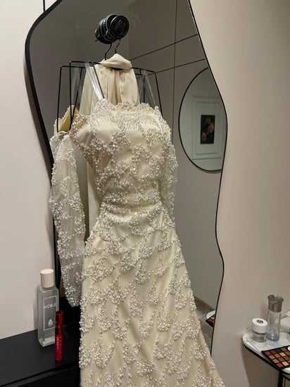 فستان سهرة طويل مطرز كامل