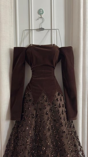 فستان سهره مخمل بني