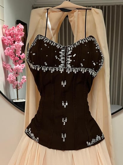 فستان سهره شيفون تطريز يدوي