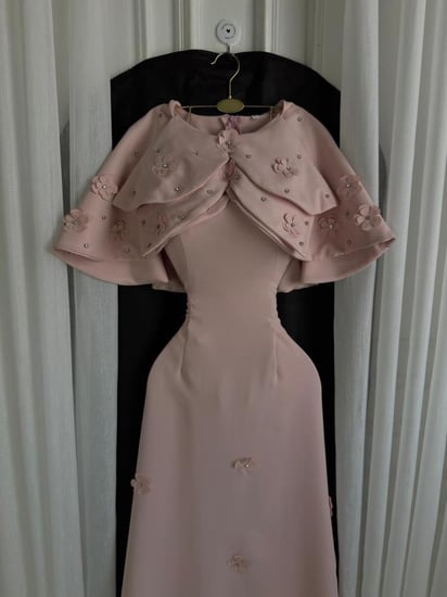 فستان وردي قطعتين