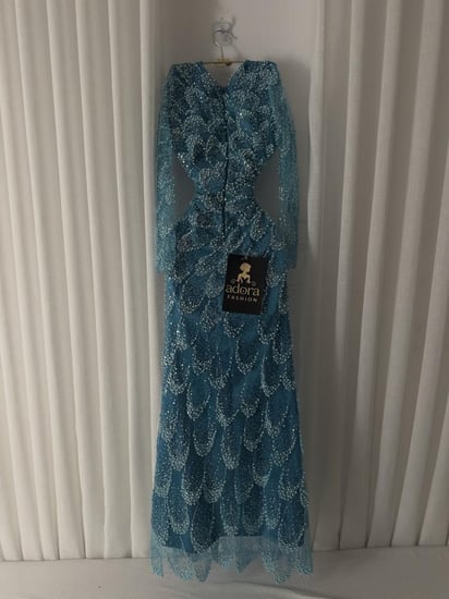 فستان سهره تركواز اكمام