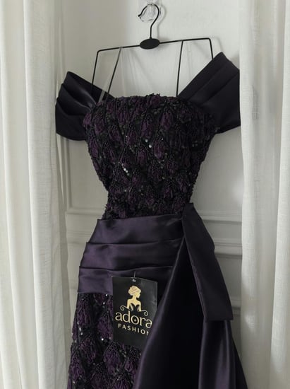 فستان سهره اسود تطريز ناعم