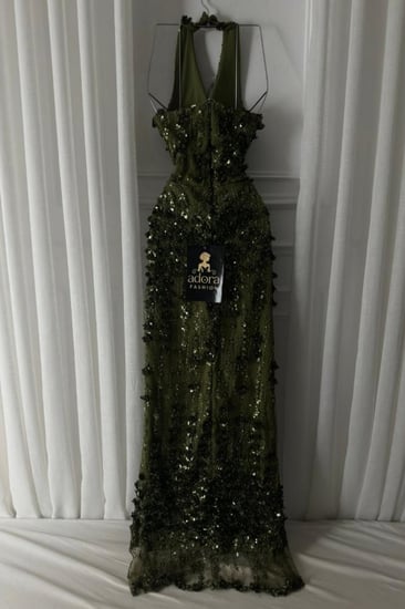 فستان سهره زيتي ورد بارز