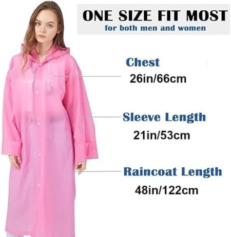 EVA Raincoat Waterproof Reusable Portable Breathable Rain Poncho with Drawstring Hood and Comfortable Sleeves Design For Men & Women Standard Size One Fits All (Color May Vary)