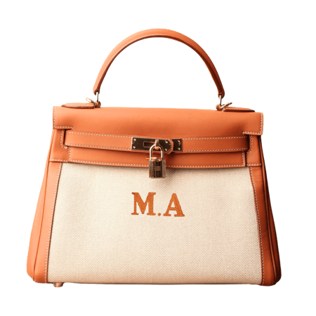 شنطة كيلي جلد جودة عالية باللون البرتقالي