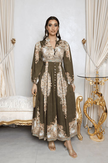 فستان كلاسك بطابع النقش ~