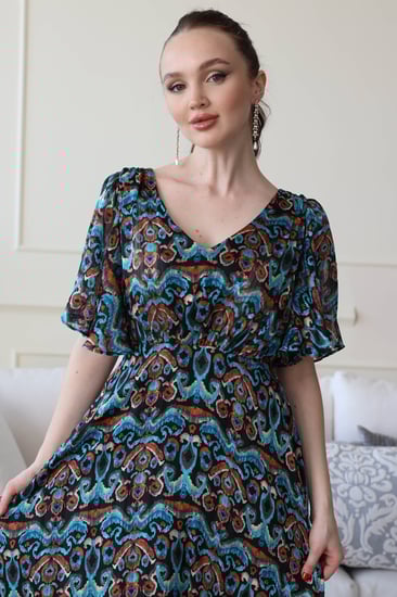 فستان شيفون بطابع نقش -