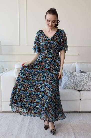 فستان شيفون بطابع نقش -