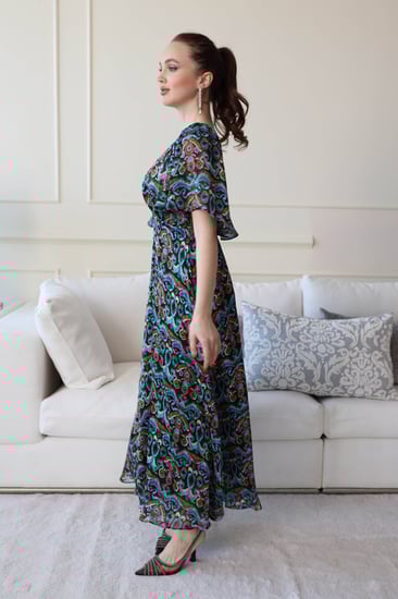 فستان شيفون بطابع نقش -