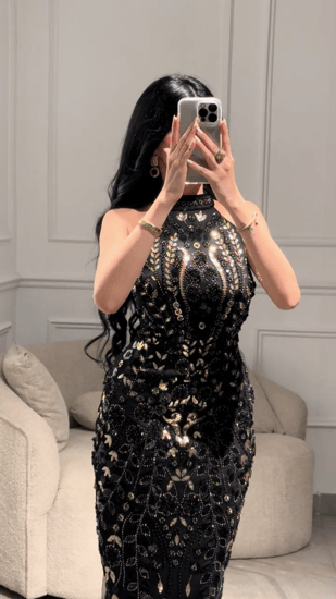 فستان شك ذهبي واسود