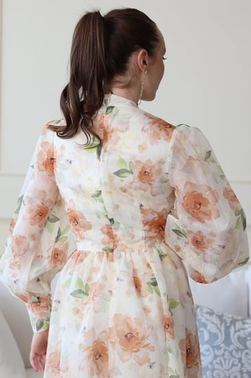 فستان اورجنزا بطابع مورد