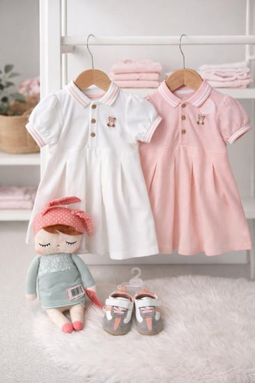 بوكس هدية مولودة فخم – طقم فساتين مواليد مع لعبة وشوز