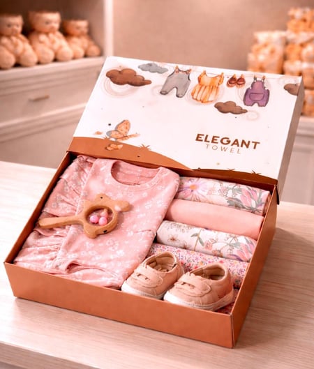 طقم مواليد فاخر – رومبر ماماز & باباز × بربتوزات نكست × شوز نكست مع عضاضة خشبية آمنة