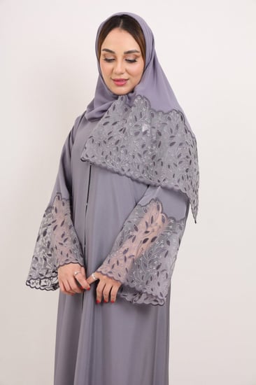 عباية صالونا ملون كم دانتيل ليلى