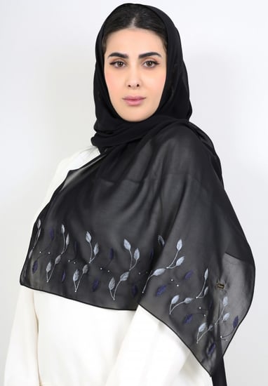 طرحة أمواج خطوط ورق شجر تطريز مع كريستال سواروفسكي