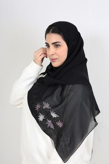 طرحة أمواج ياسمين تطريز حياكة مع سواروفسكي