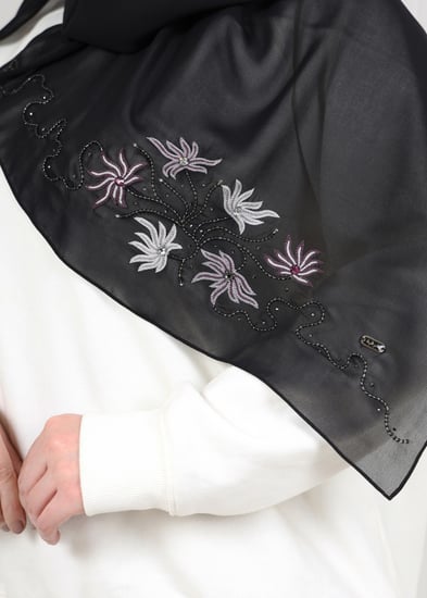 طرحة أمواج ياسمين تطريز حياكة مع سواروفسكي