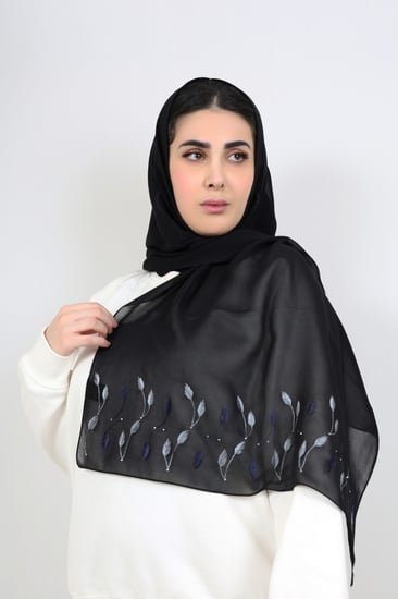 طرحة أمواج خطوط ورق شجر تطريز مع كريستال سواروفسكي