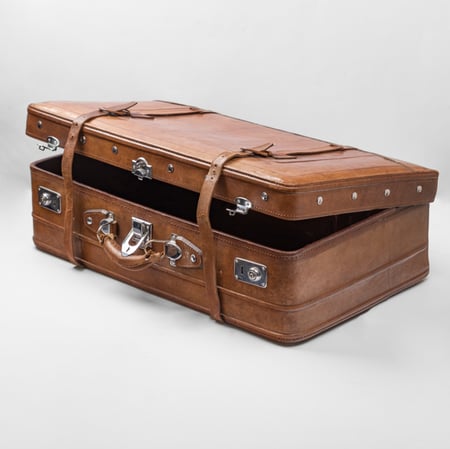 حقيبة سفر قديمة من الجلد الطبيعي