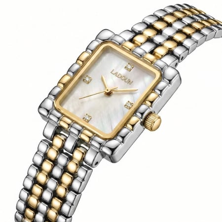 ساعة نسائية  من لادون بلون الفضي و ذهبي مينا اوف وايت
