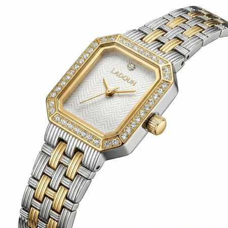 ساعة نسائية من لادون بلون فضي و ذهبي مينا أبيض