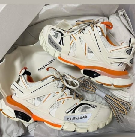 BALENCIAGA TRACK  WHITE & ORANGE logo-detailed mesh and rubber sneakers
