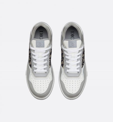 Gray and White Smooth Calfskin with Beige and Black Dior Oblique Jacquard