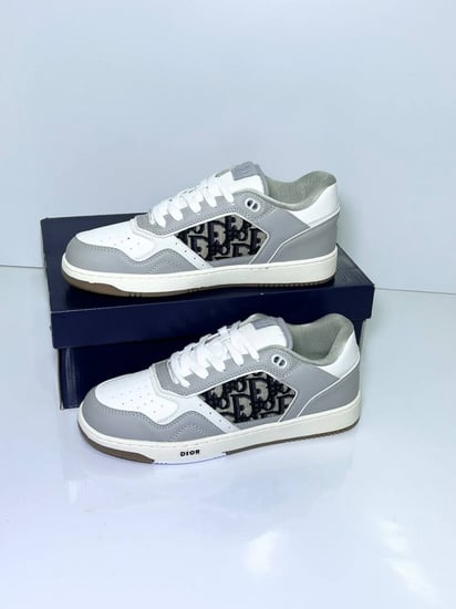 Gray and White Smooth Calfskin with Beige and Black Dior Oblique Jacquard