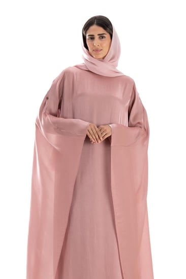 عباية وردي مقفلة فاخرة بوشاح ثابت - Marina II