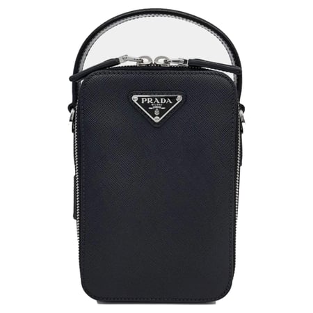 حقيبة جلد برادا للرجال لون أسود مع حزام