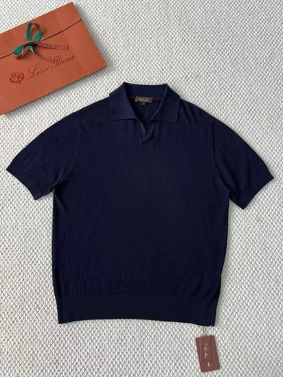 قميص محزز لوروبيانا رجالي لون اسود ياقة بولو