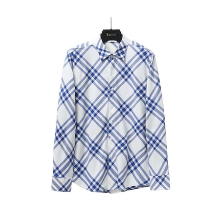 قميص كاروهات بربري بأزرار أمامية لون أبيض وأزرق