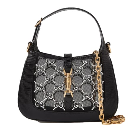 حقيبة أنيقة جوتشي 19سم لون أسود مع ستراس فضي