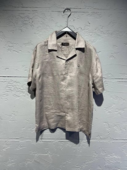 قميص بأزرار أمامية رجالي لوروبيانا لينن بلون بني داكن