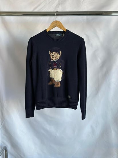 بلوزة للجنسين بولو بتطريز الدب اللطيف لون كحلي