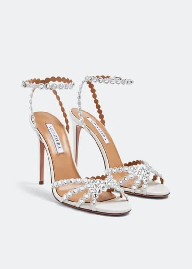 صندل كعب اكوازورا تيكيلا مرصع كريستال بلون ابيض