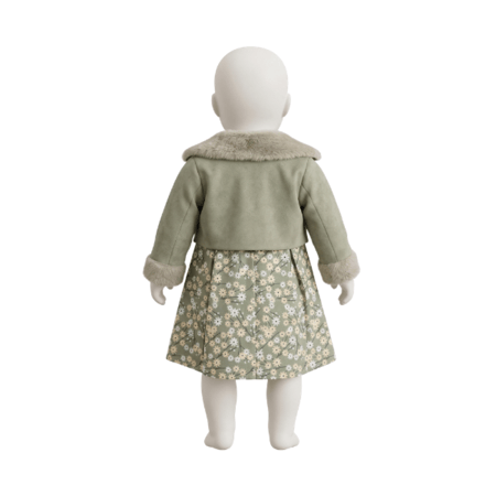 فستان بناتي شتوي قطعتين  فستان قطني منقوش مع جاكيت