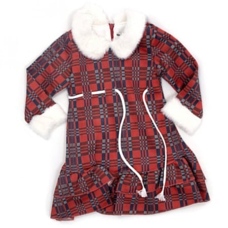 فستان أطفال شتوي كاروهات بياقة فرو ناعمة - إطلالة دافئة وأنيقة