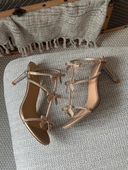 Rene Caovilla Crystal Bow Ankle Strap Sandals