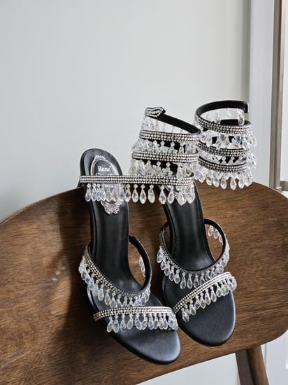 Rene Caovilla Black Crystal Spiral Sandals