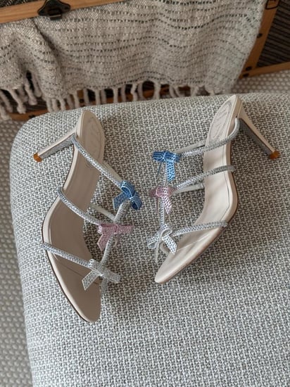 Rene Caovilla Crystal Bow Ankle Strap Sandals