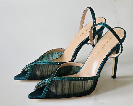 Andrea Wazen Mesh Crystal Heels