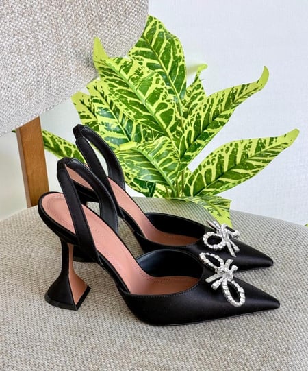 AMINA MUADDI Crystal Bow Slingback Heels